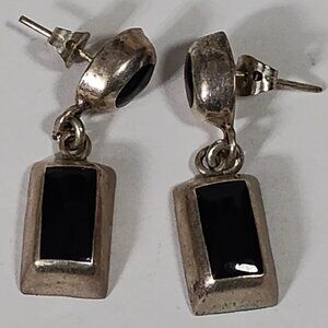 Black Onyx 925 Sterling Silver Drop Earrings vintage